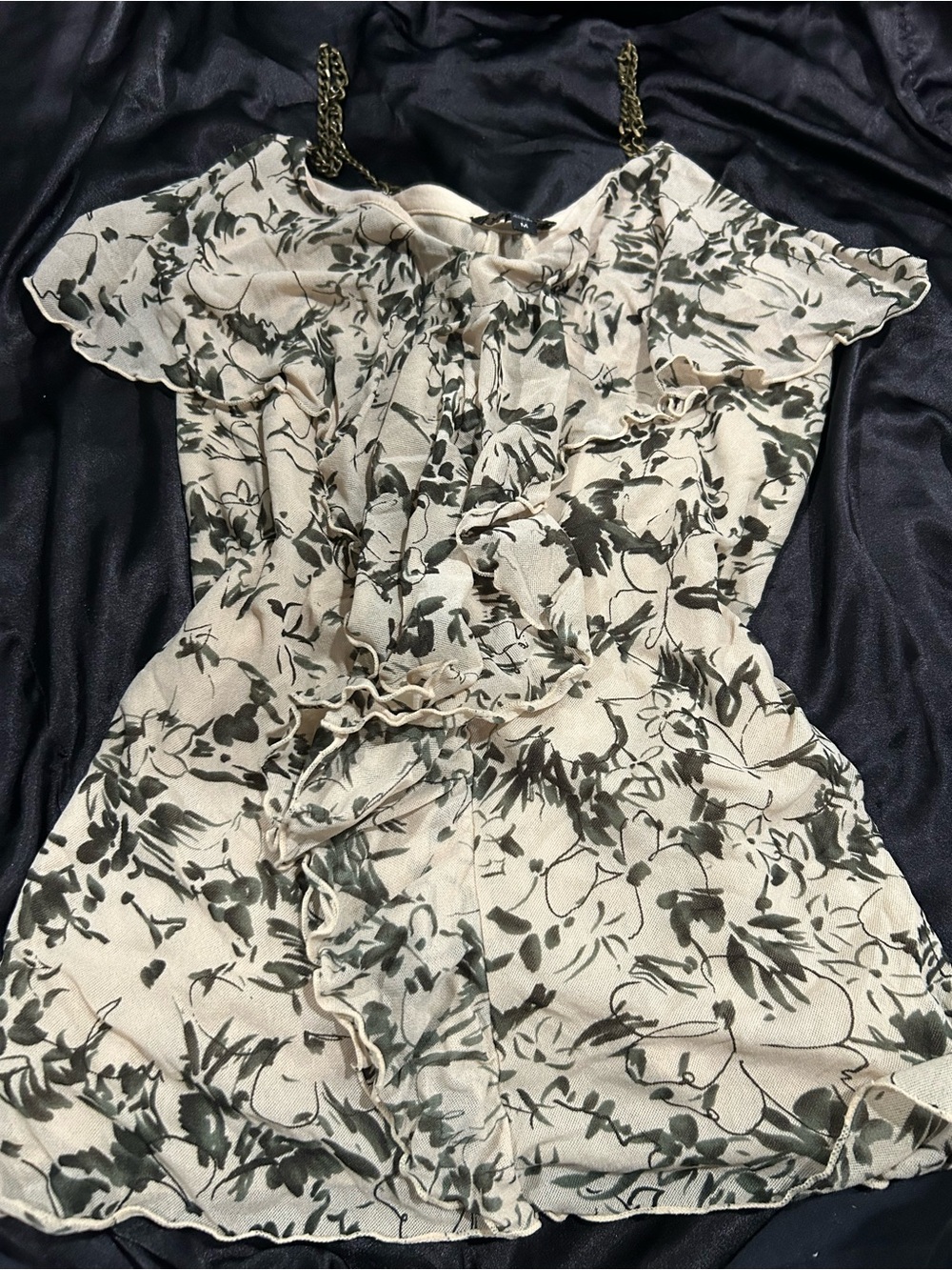 Express Cream Floral Ruffle Mini Dress with Chain Straps